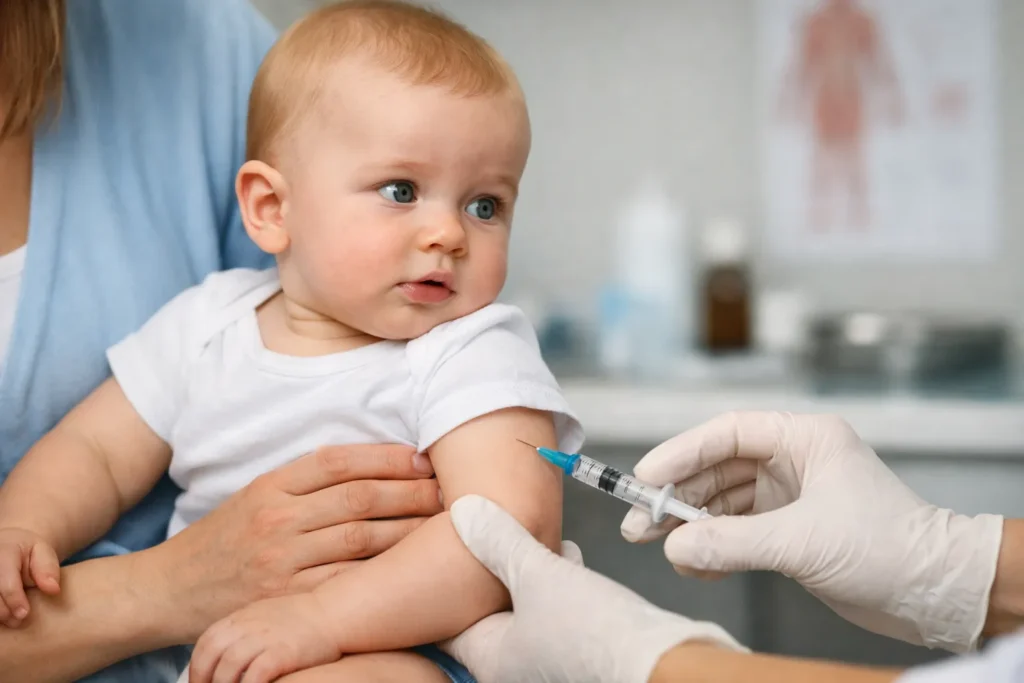 Baby krijgt prik bij consultatiebureau